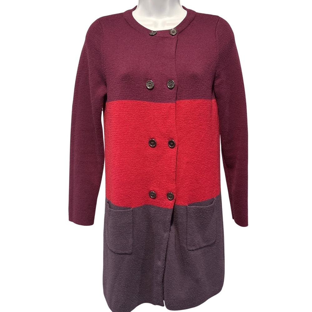 Boden Womens 100% Wool Colorblock Long Cardigan‎ Sweater Sz 4 Modern Retro Artsy